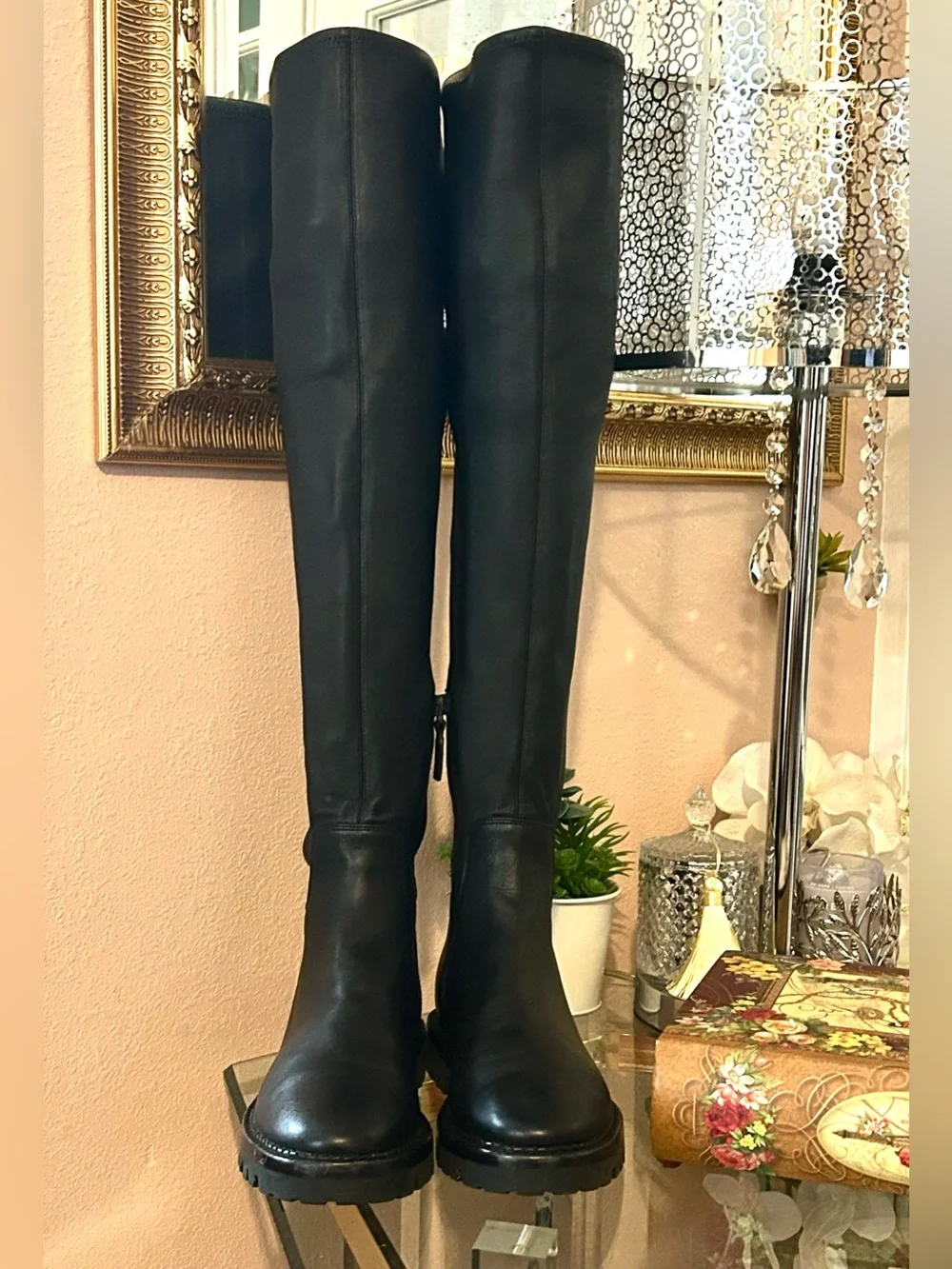 Vince Cabria Black Leather Over-the-Knee Boots Size 9.5